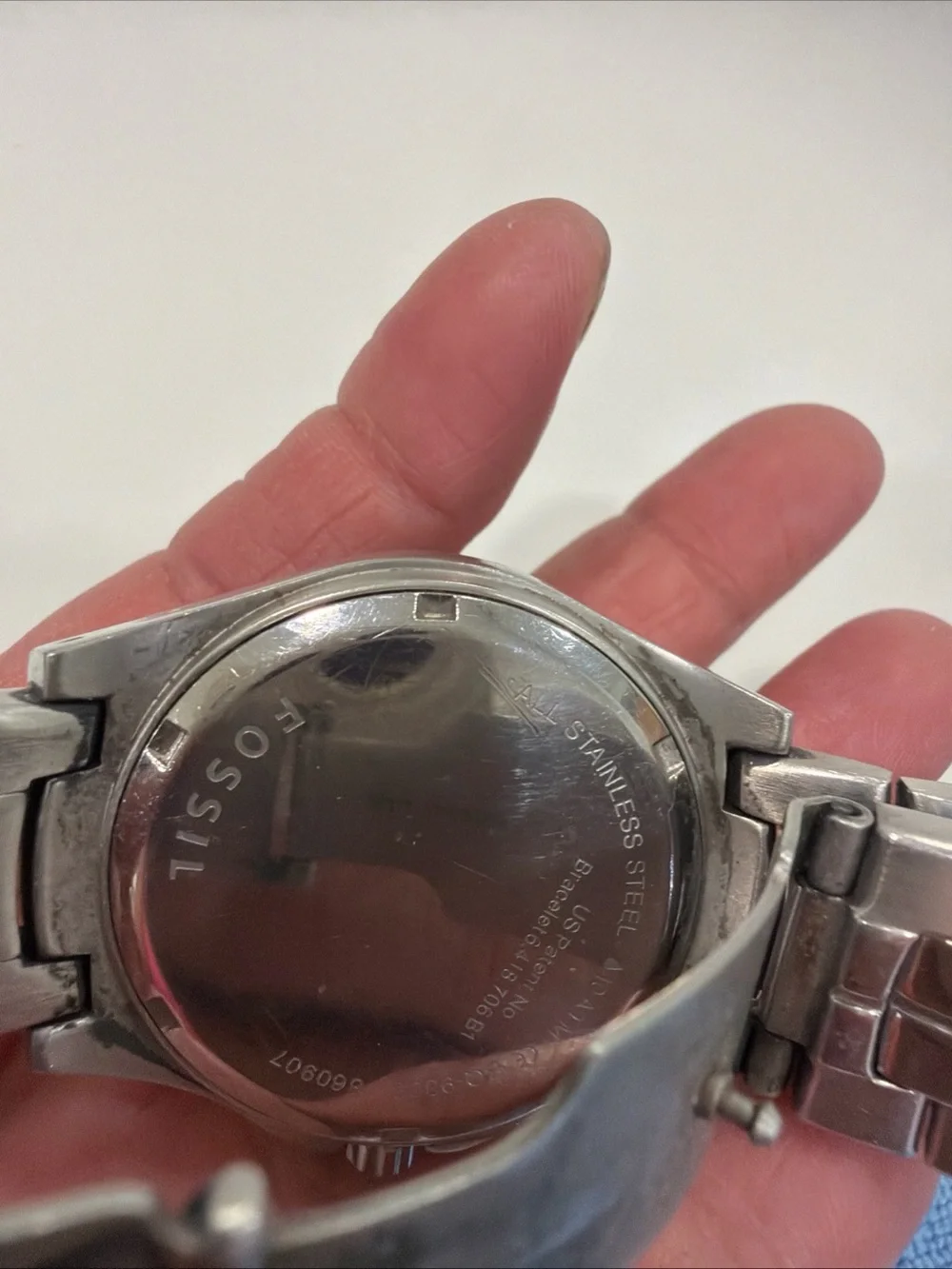 Fossil Men's Silver Stainless Steel Chronograph Watch with Blue Subdials